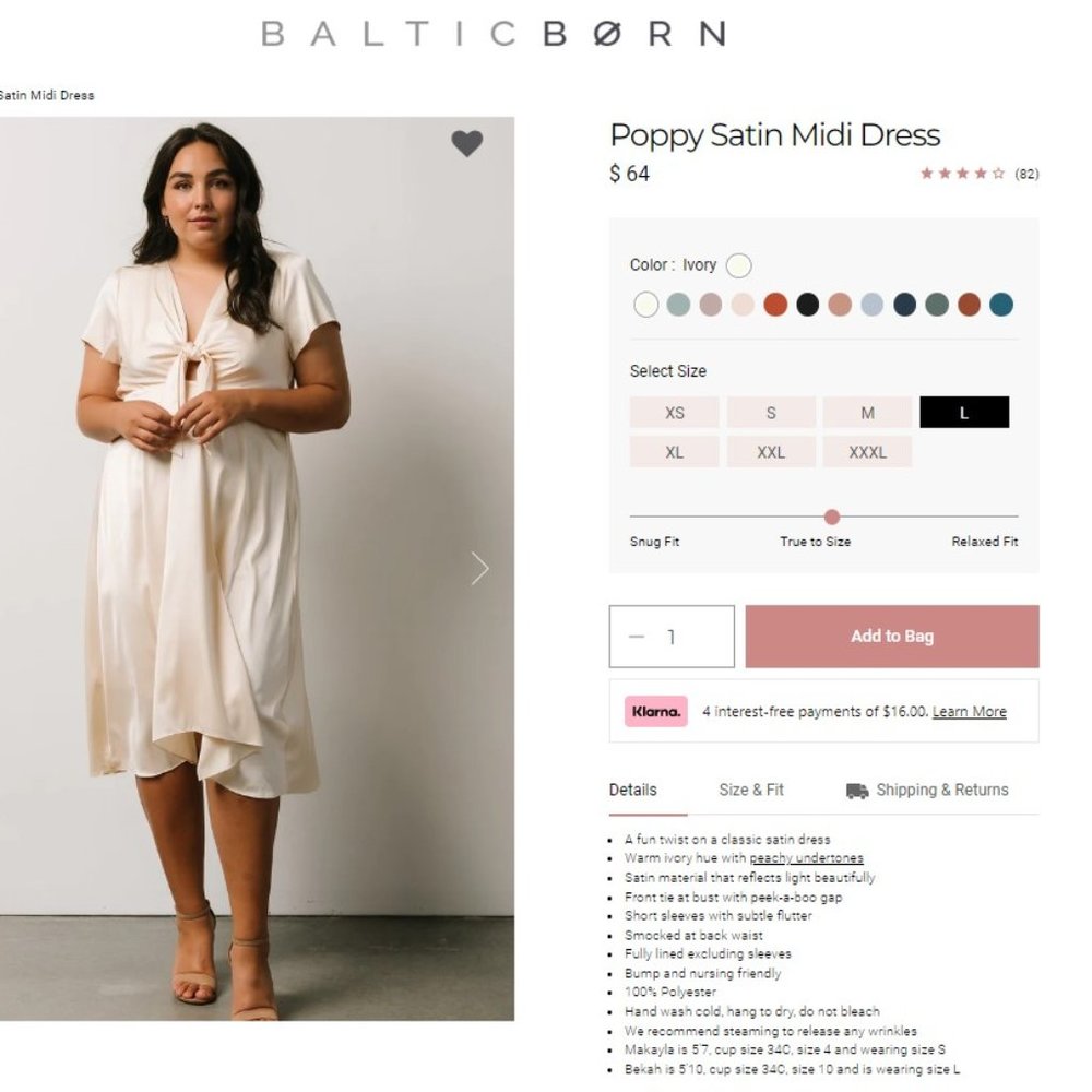 Baltic Born Poppy Satin Midi Dress Ivory Large NWT